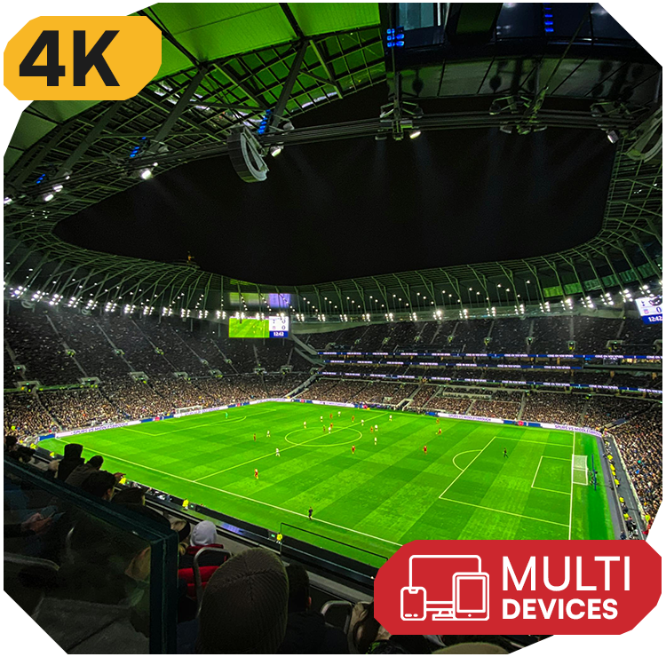 Stade de football filmé en IPTV 4K et diffusé sur plusieurs appareils