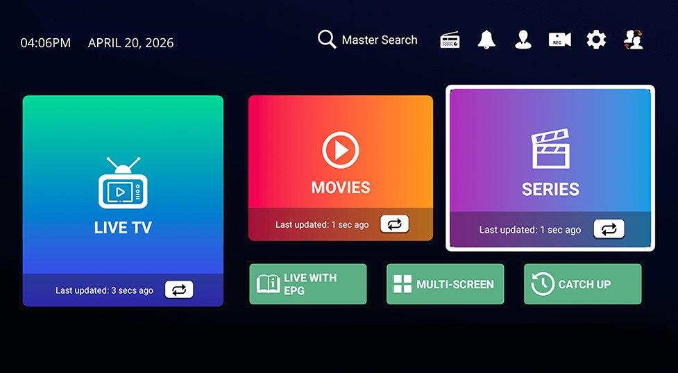 Interface du meilleur IPTV avec Live TV, films et séries sur Smart TV